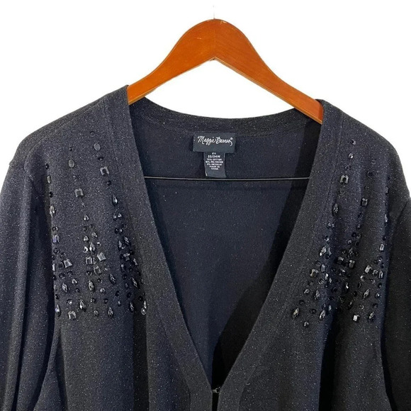 Maggie Barnes Cardigan 2X Black Metallic Beaded V Neck Long Sleeve Formal Blouse - Picture 3 of 7